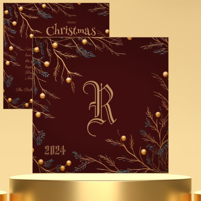 Elégante carte de Noël de famille Monogramme de Bo (Créateur téléchargé)