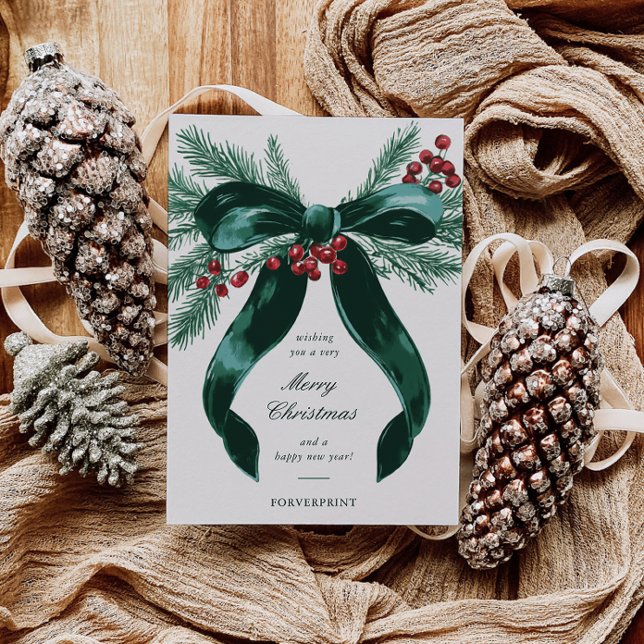 Élégante carte de Noël de la Bow verte (Créateur téléchargé)