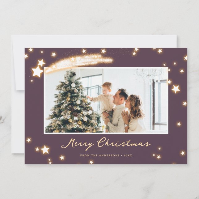 Élégante carte de Noël en étoile brillante violett (Devant)