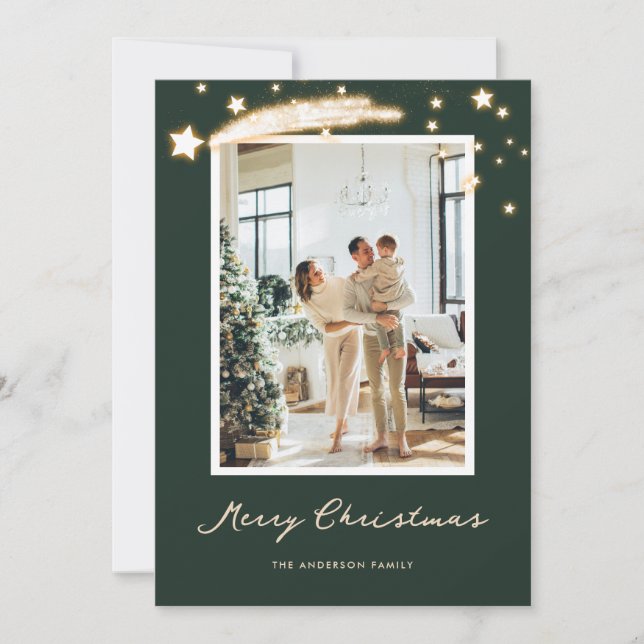 Elégante Carte de Noël Green Starry (Devant)