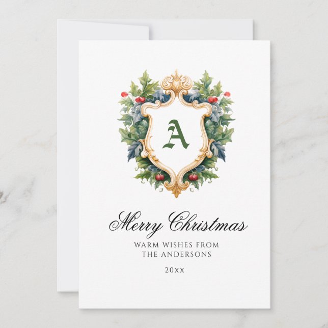 Élégante carte de Noël Monogram Crest (Devant)