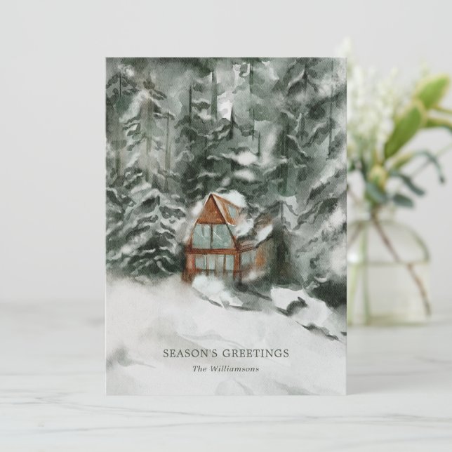 Elégante carte de Noël personnalisée Cabine neige (Debout devant)