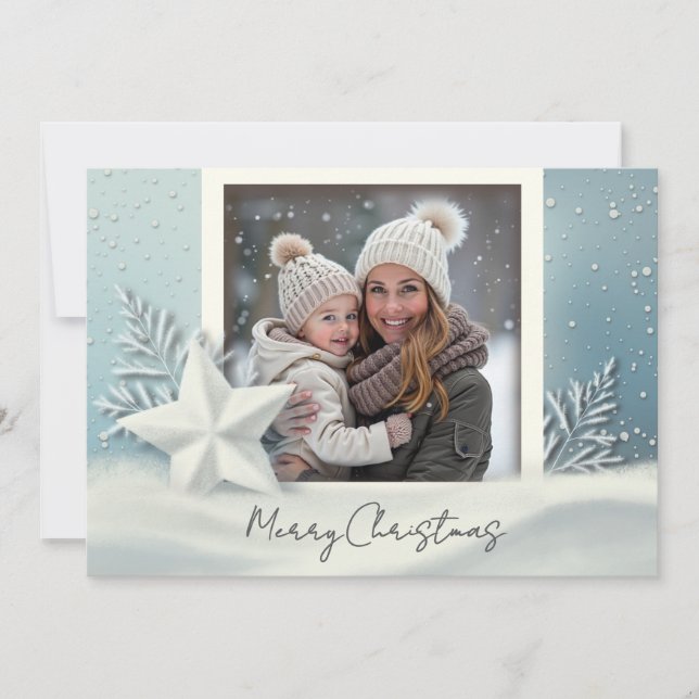 Elégante carte de Noël photo hiver avec neige (Devant)
