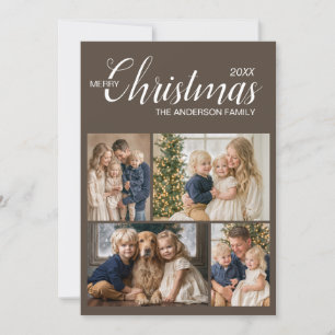 Élégante carte de Noël Taupe multi-photos