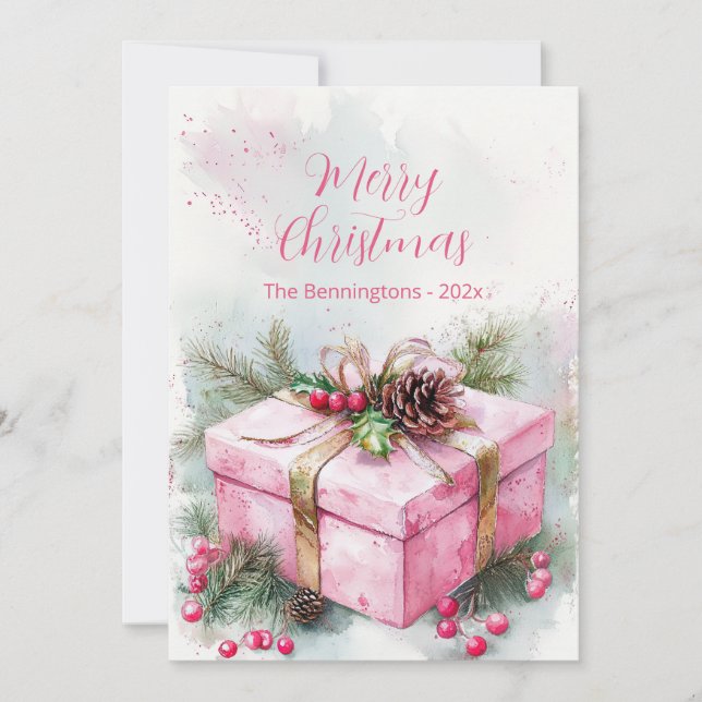 Elégante carte de Noël Vintage Rose (Devant)
