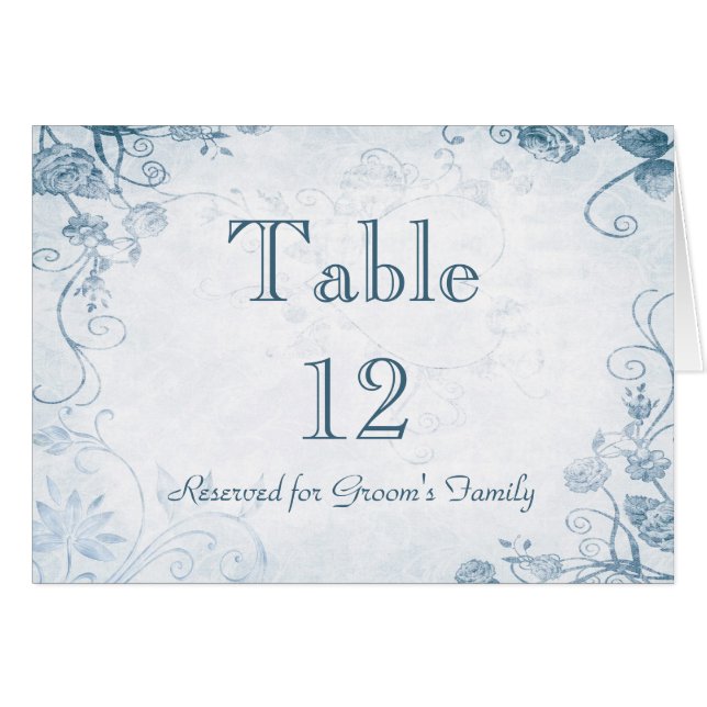Elégante carte de nom de siège de table bleue (Devant Horizontal)