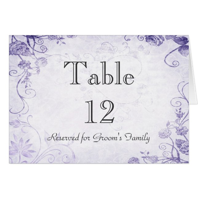 Élégante carte de nom de siège de table violette (Devant Horizontal)