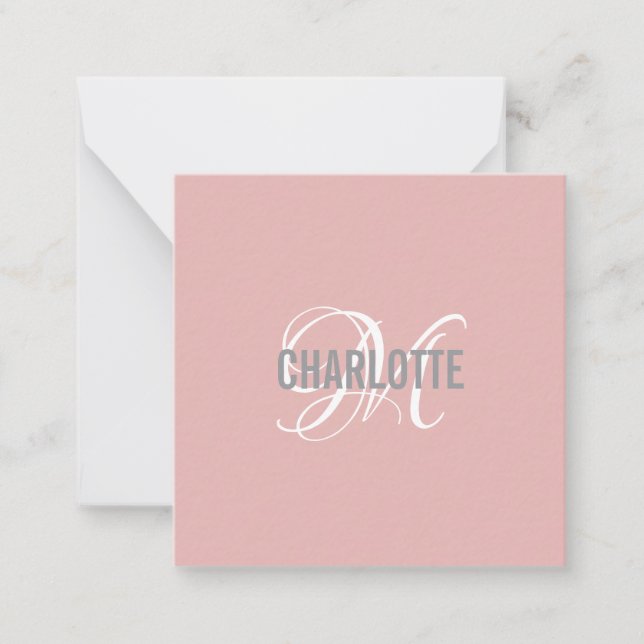 Elégante carte de nom monogramme rose rousse (Devant)