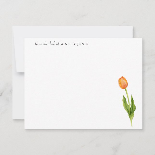 Elégante carte de note de la fleur de tulipe orang (Devant)