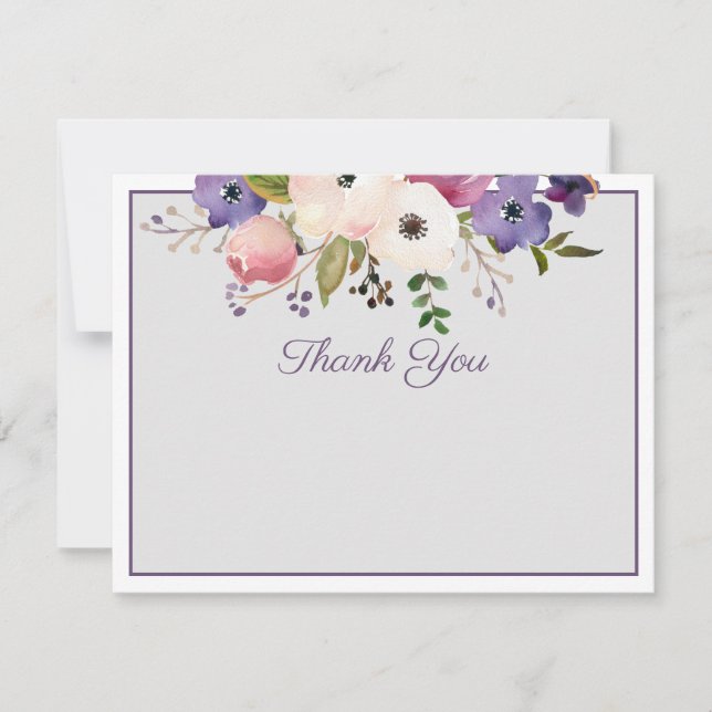 Elégante carte de note Merci Floral (Devant)