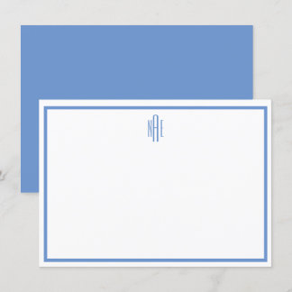 Élégante carte de note plat monographique bleu et