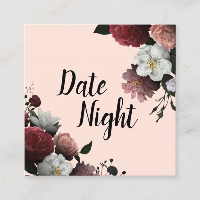 Elégante carte de nuit Bourgogne et Fleurs roses (Devant)