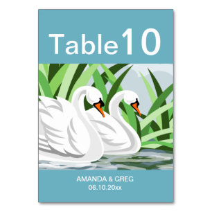 Elégante carte de numéro de table de cygne blanc