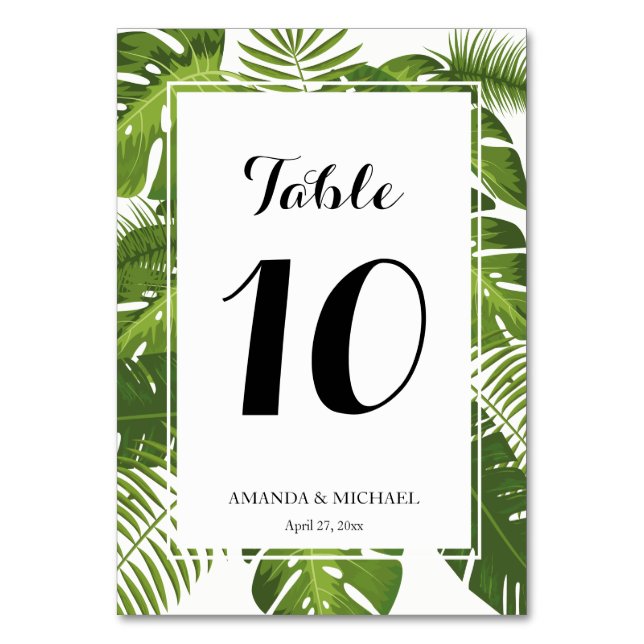 Elégante carte de numéro de table des feuilles tro (Par défaut)