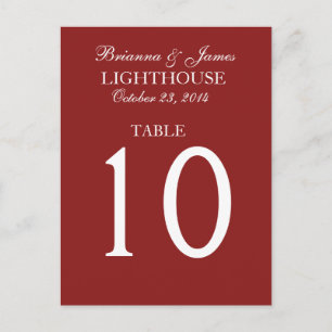 Élégante carte de numéro de table Mariage rouge en