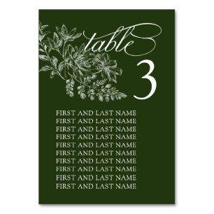 Elégante carte de numéro de table Mariage vert et 