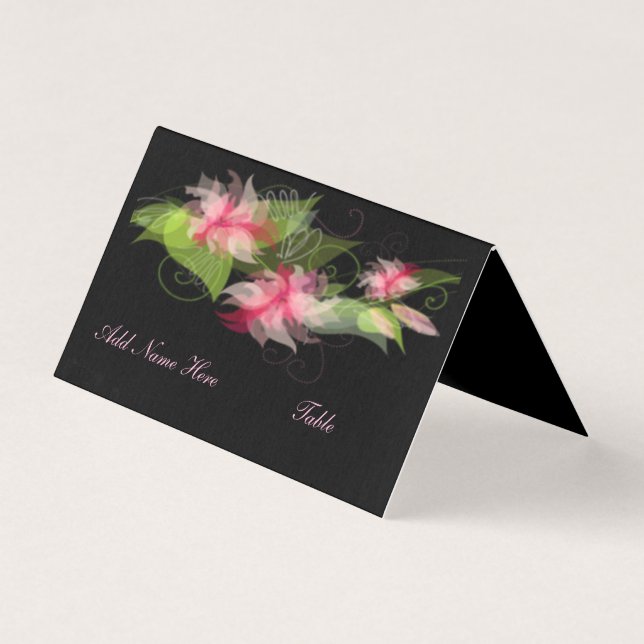 Elégante carte de place de table de fleurs roses r (Front)