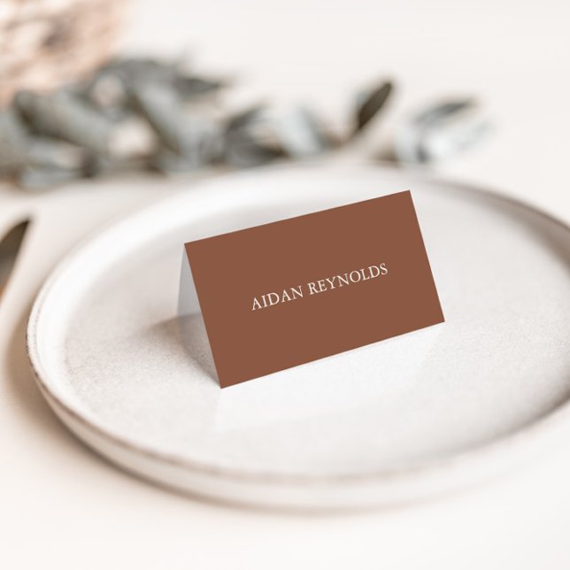 Elégante carte de place Mariage Monogramme Brown (Minimal Elegant Brown Monogram Wedding Place Card)