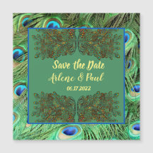 Élégante carte de plume bleu vert Peacock