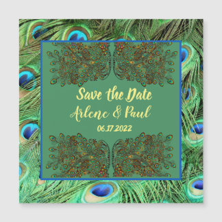 Élégante carte de plume bleu vert Peacock