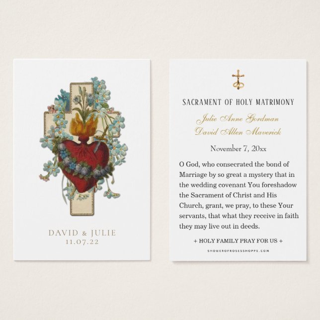 Elégante carte de prière Mariage Cross Catholic (Devant & derrière)