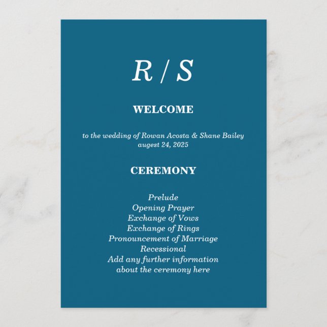Élégante carte de programme de mariage Monogramme  (Devant)