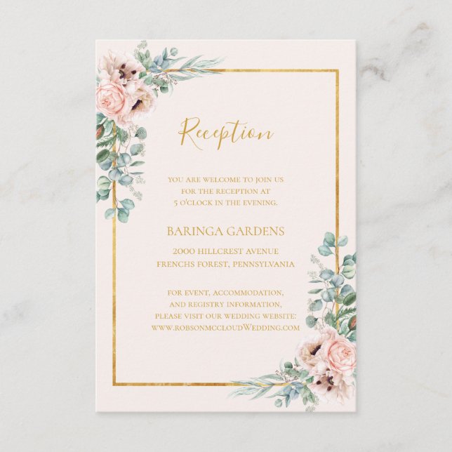 Elégante carte de réception de mariage flush flora (Devant)