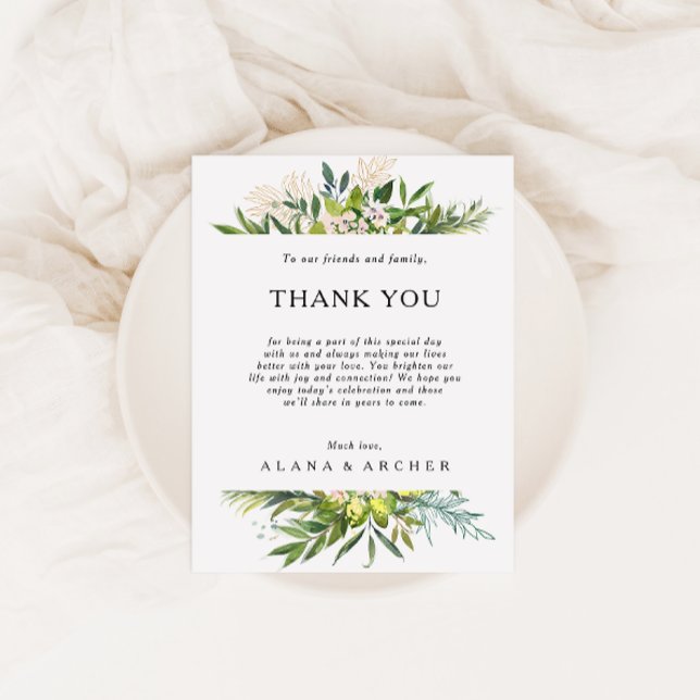Elégante carte de réception Merci Olive Greenery (Créateur téléchargé)