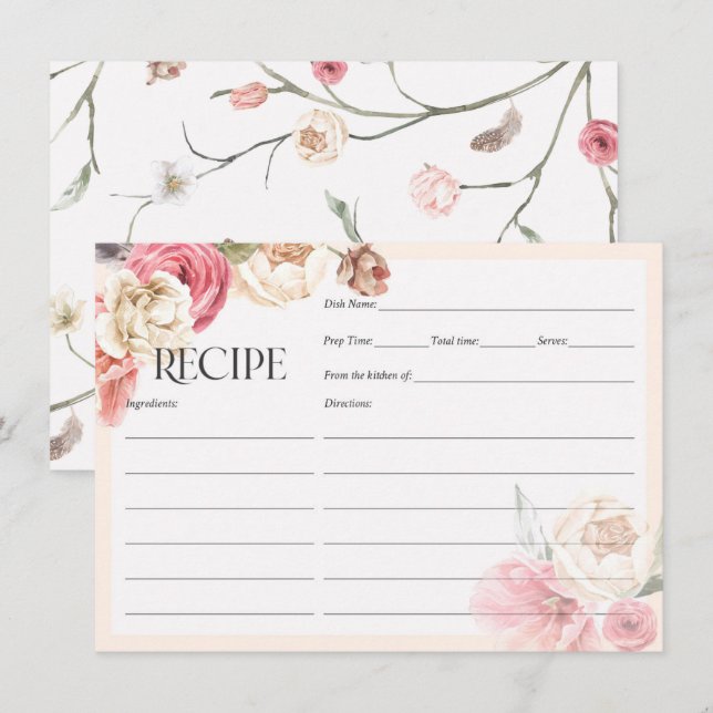 Elégante carte de recette de douche de jardin fleu (Devant / Derrière)