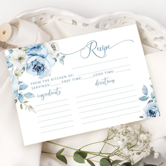 Elégante carte de recette de mariée bleu poussiére (Créateur téléchargé)
