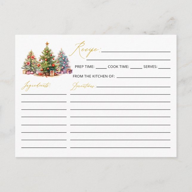 Elégante Carte de Recette de Noël Arbre de Noël Mo (Devant)