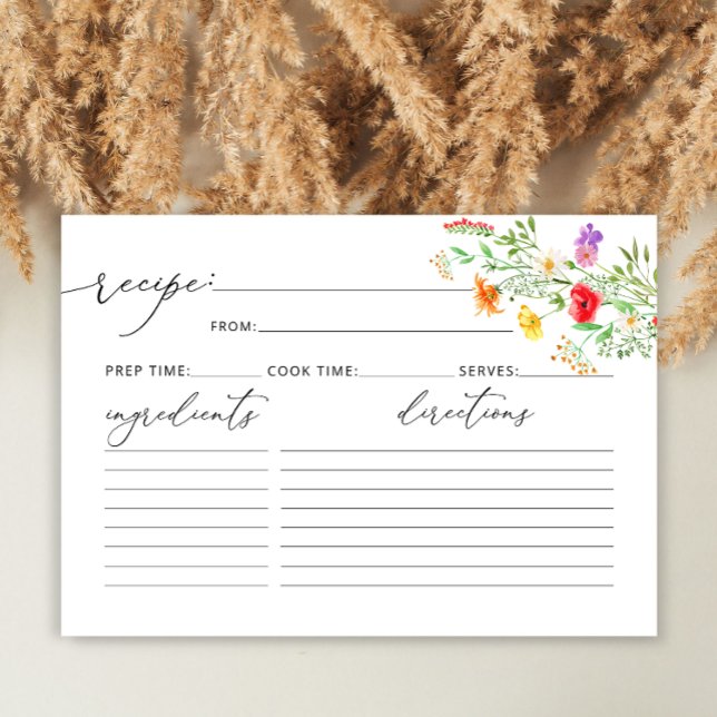 Elégante carte de recette fleur sauvage aquarelle (Créateur téléchargé)