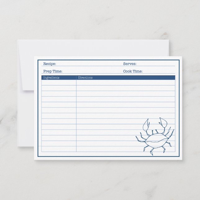 Elégante carte de recettes de fruits de mer de cra (Devant)