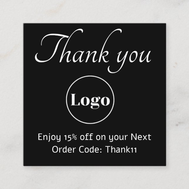 Élégante carte de réduction Logo Merci noir (Devant)