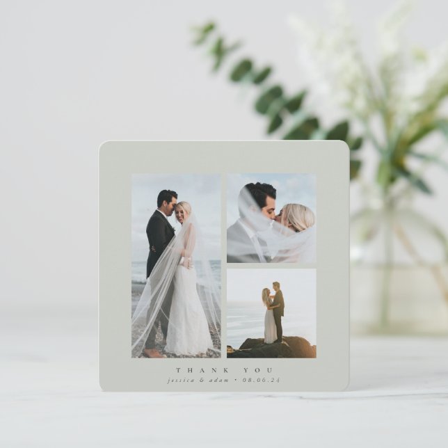 Élégante carte de remerciement de mariage carrée g (Debout devant)