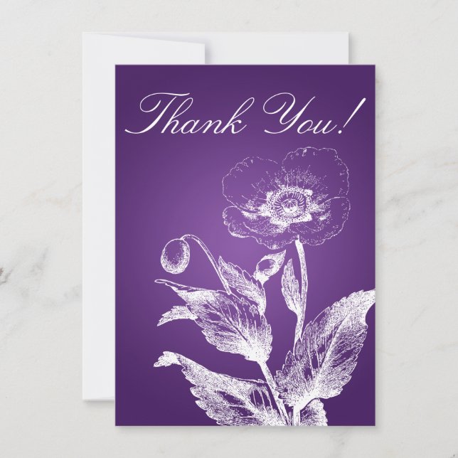 Élégante carte de remerciement de mariage Poppy Pu (Devant)