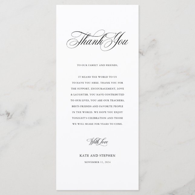 Elégante Carte de remerciements de table de mariag (Devant)