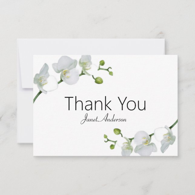Elégante carte de remerciements d'orchidées blanch (Devant)