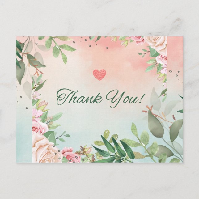Élégante carte de remerciements nuptiale rose pâle (Devant)