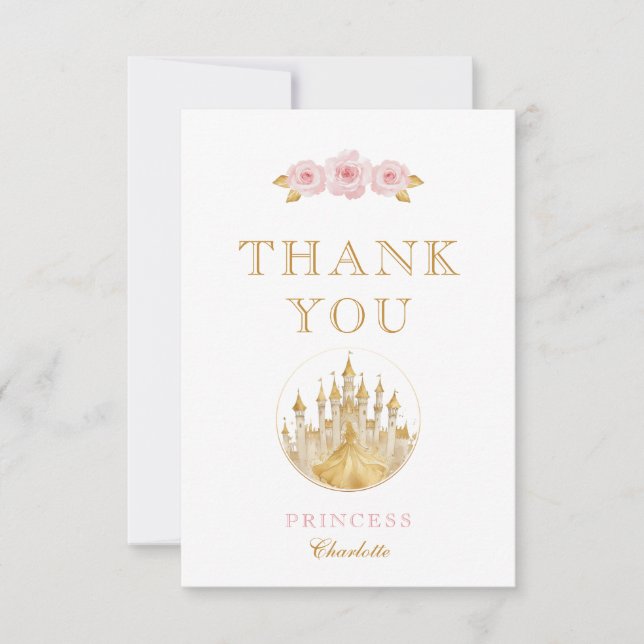 Élégante Carte de remerciements princesse rose et  (Devant)