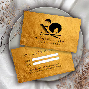 Elégante carte de rendez-vous coiffeuse en or noir
