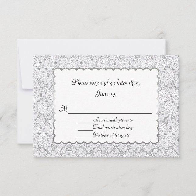 Élégante carte de réponse du Mariage de dentelle b (Devant)