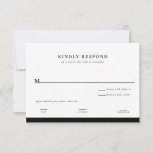 Elégante carte de réponse Mariage noir et blanc