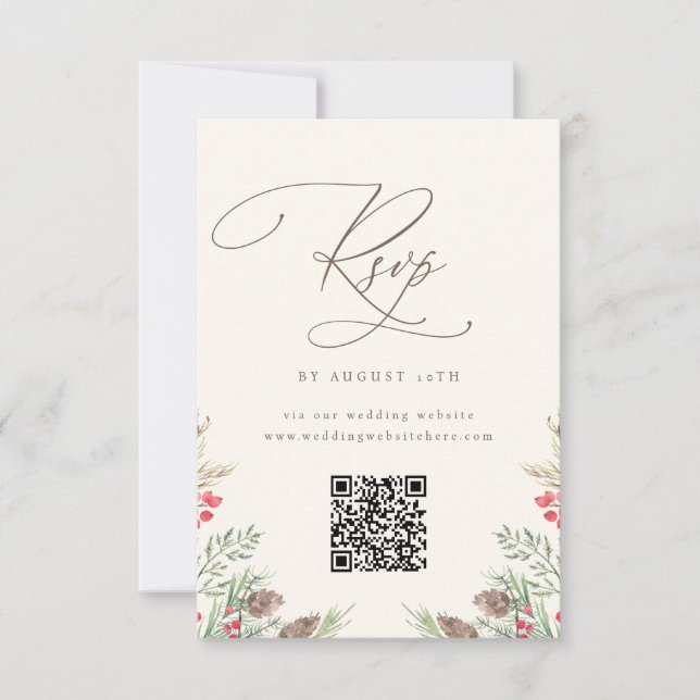 Élégante carte de réponse QR mariage aquarelle ver (Devant)