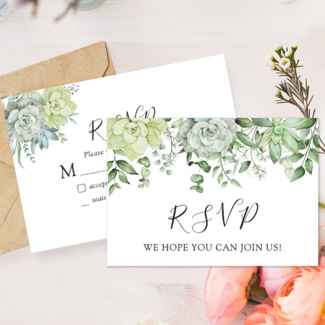 Élégante carte de réponse RSVP de mariage Succulen (Créateur téléchargé)