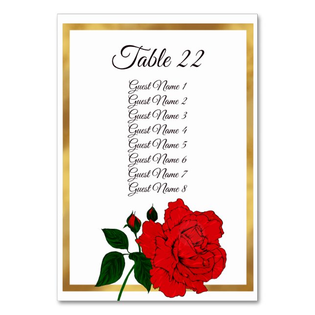 Elégante carte de siège Mariage Red Rose Gold Fram (Par défaut)
