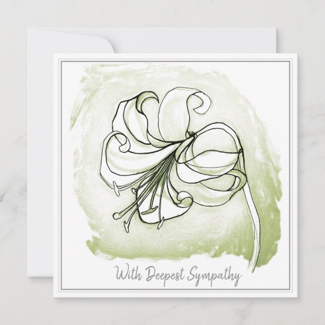 Élégante carte de Sympathie Lily blanche noire ver (Devant)