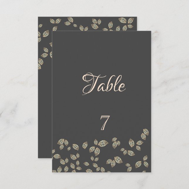 Élégante carte de table aux feuilles dorées (Devant / Derrière)