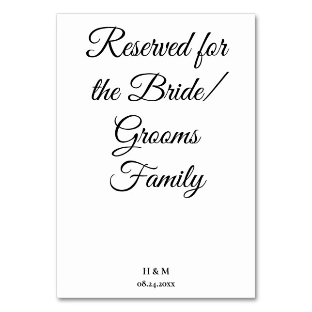 Elégante carte de table Black & White Bride/Groom (Par défaut)