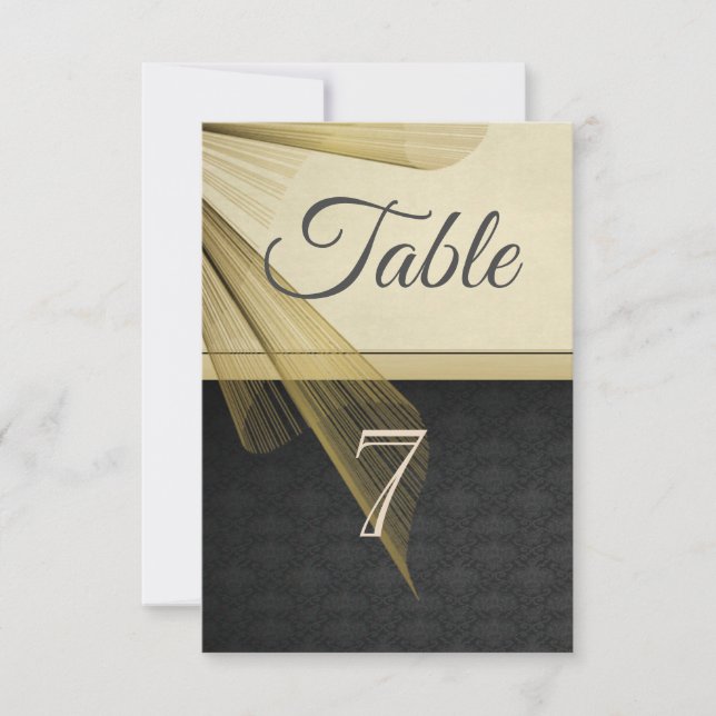 Élégante carte de table en damas noir stylé (Devant)